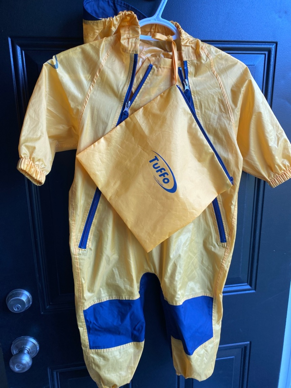 Tuffo Yellow & Blue Kids Rain Muddy Buddy- Hooded Waterproof One-Piece